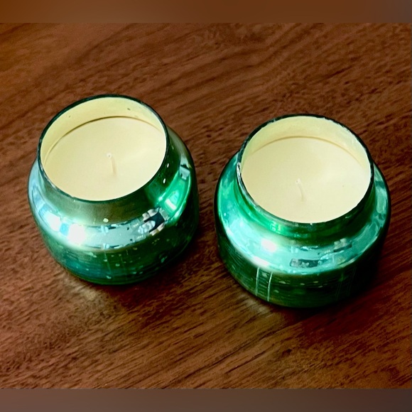 Set of 2 Limited Edition Capri Blue Mini Volcano Green Mercury Glass Jar Candles - Picture 2 of 3